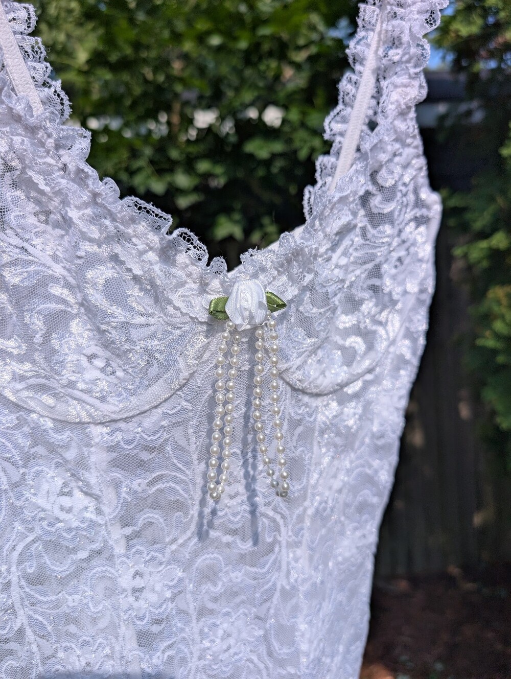 Vintage SEARS Intimo Amore White Nylon Lace Nightgown Lingerie Slip Bridal Small - Picture 2 of 5